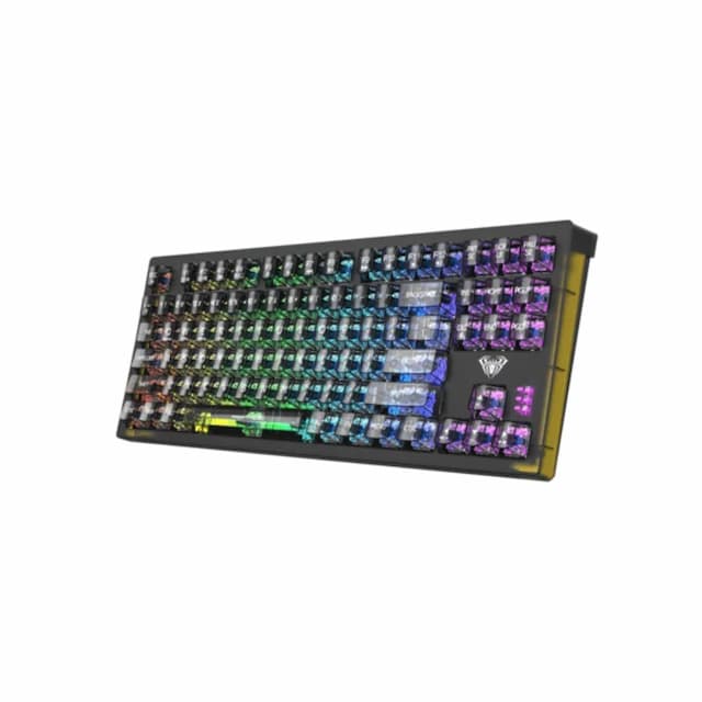 Aula F2183 Mechanical Type-C wired & 2.4G wireless & Bluetooth Gaming Keyboard, Hot Swappable RGB Switch Lightning Effect, Black