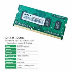 BRYT BR-5001-10 Standard DDR3 8 GB (Dual Channel) Laptop DRAM (RAM DDR3 SO DIMM , 1600MHz , 240 Pins , RAM Memory for Laptop), Black