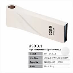 BRYT BR-5001-39 Metal Body Flash Drive USB 3.1 High-Speed Type A Pendrive With 3 Years Warranty 32 GB Pen Drive(Silver)