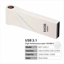 BRYT BR-5001-40 Metal Body Flash Drive USB 3.1 High-Speed Type A Pendrive With 3 Years Warranty 64 GB Pen Drive(Silver)